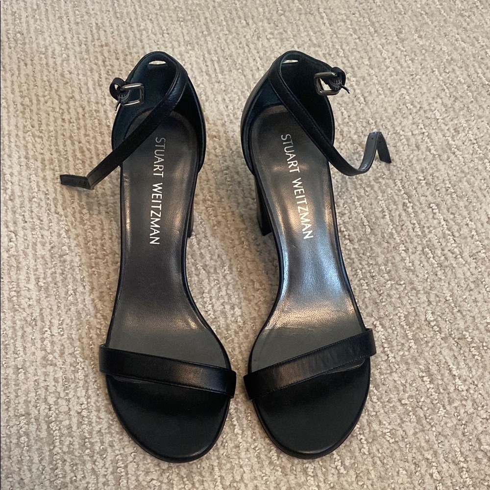 Stuart Weitzman Black Heeled Sandals with Ankle Straps